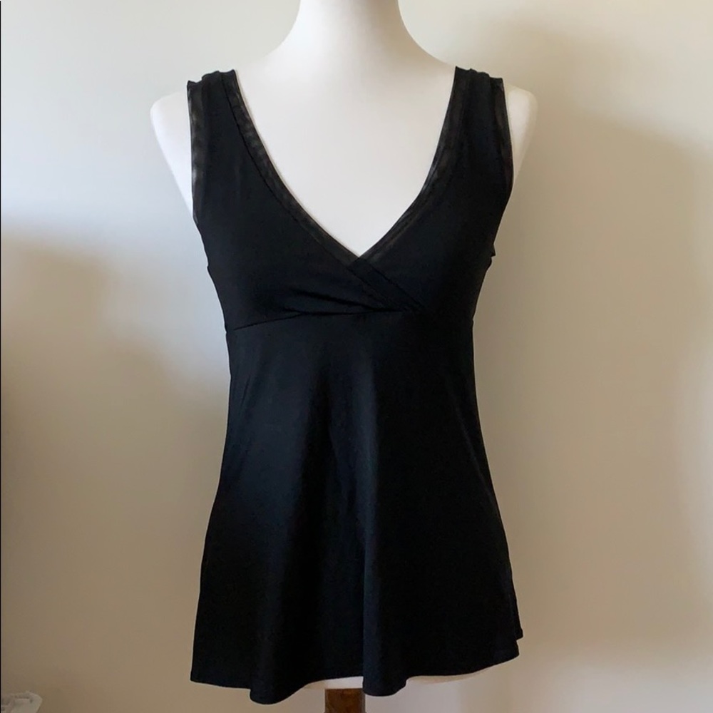 THEORY Black V Mesh Trim Slinky Tank Top Blouse